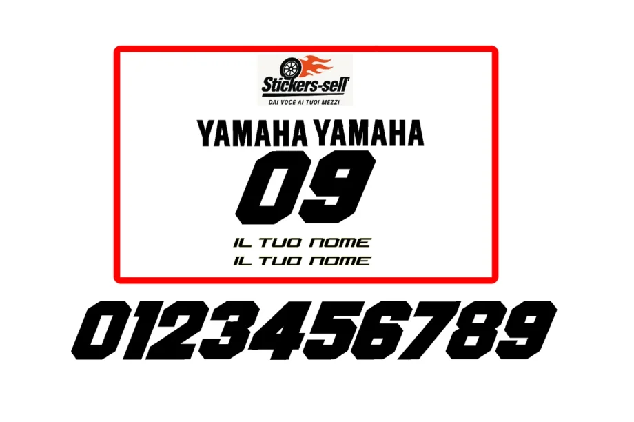 adesivi Moto YAMAHA - 5 ADESIVI NUMERO CARENA E NOME PERSONALIZZATO
