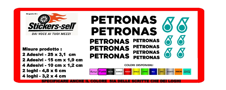 Kit adesivi PETRONAS 15 pezzi stickers disponibili vari colori per moto / CASCO