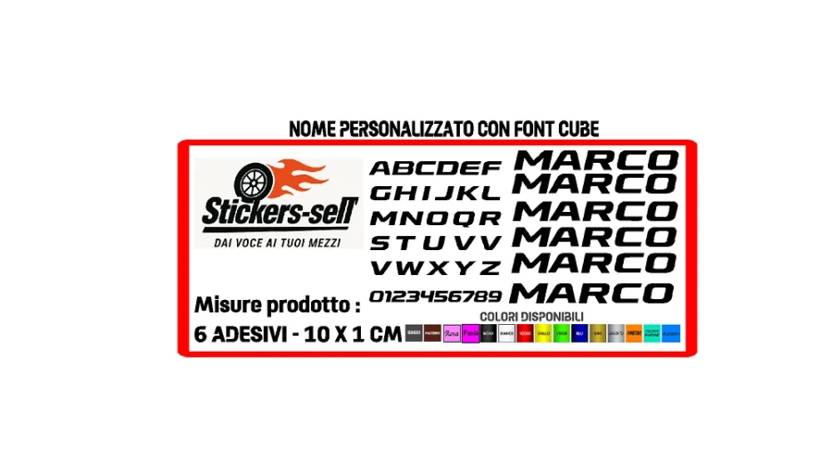 adesivi bici - 6 adesivi CUBE- NOME PERSONALIZZATO FONT Cube - H 1 L 10