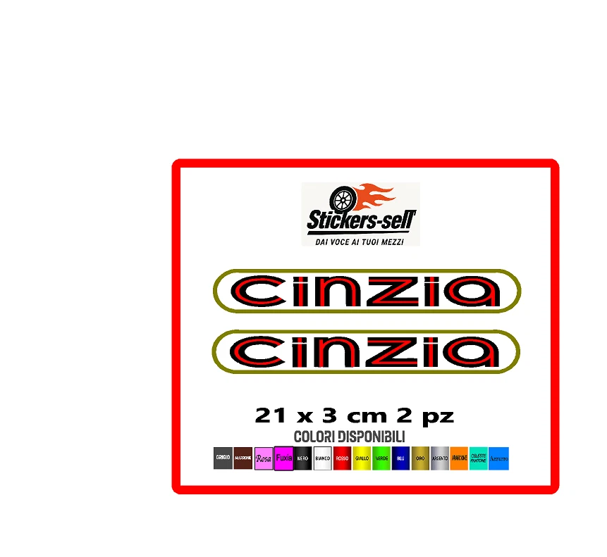 adesivi bici - 2 adesivi Cinzia - stickers Cinzia per restauri 21x3 cm
