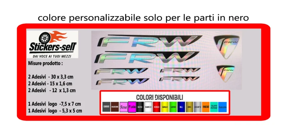adesivi bici - 8 adesivi FRW - stickers Frw - Argento Olografico.