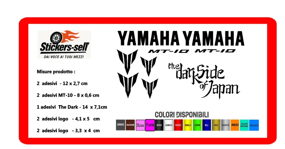 adesivi Moto YAMAHA - 9 adesivi YAMAHA MT-10 Stickers YAMAHA MT-10